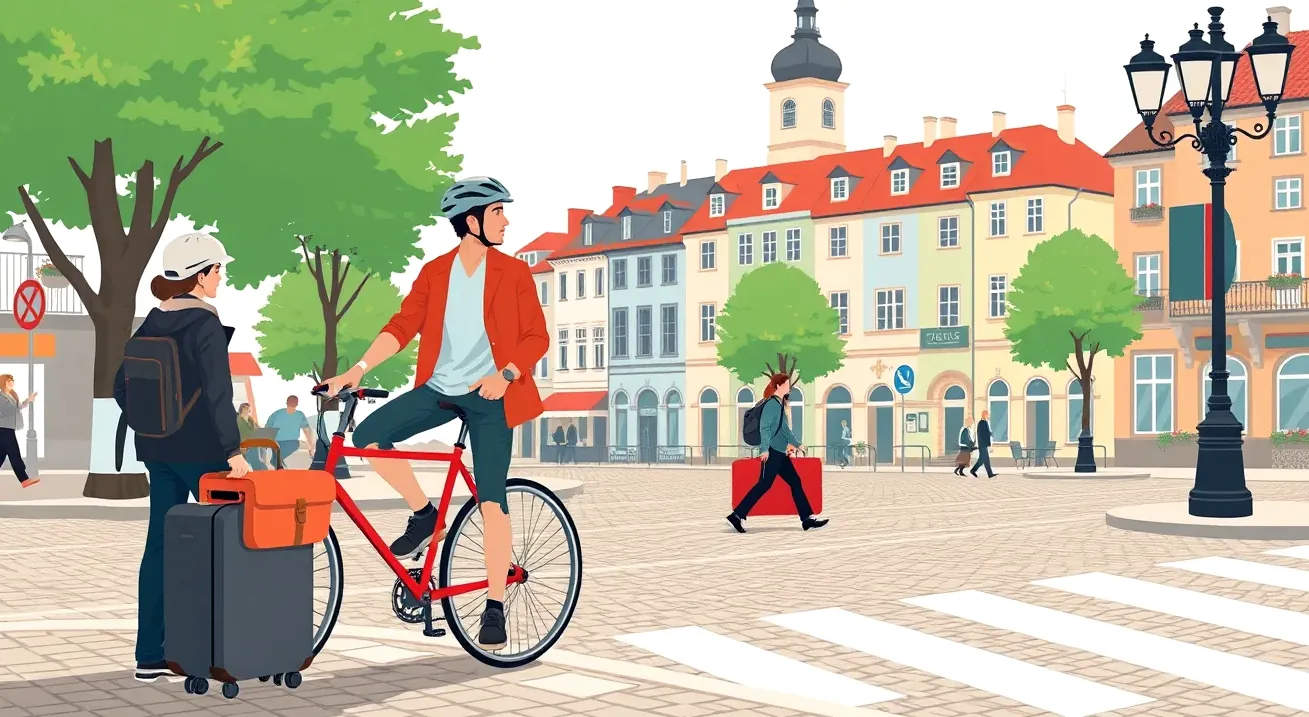 Cyklista prechádzajúci cez vyznačený priechod pre chodcov v belgickom meste