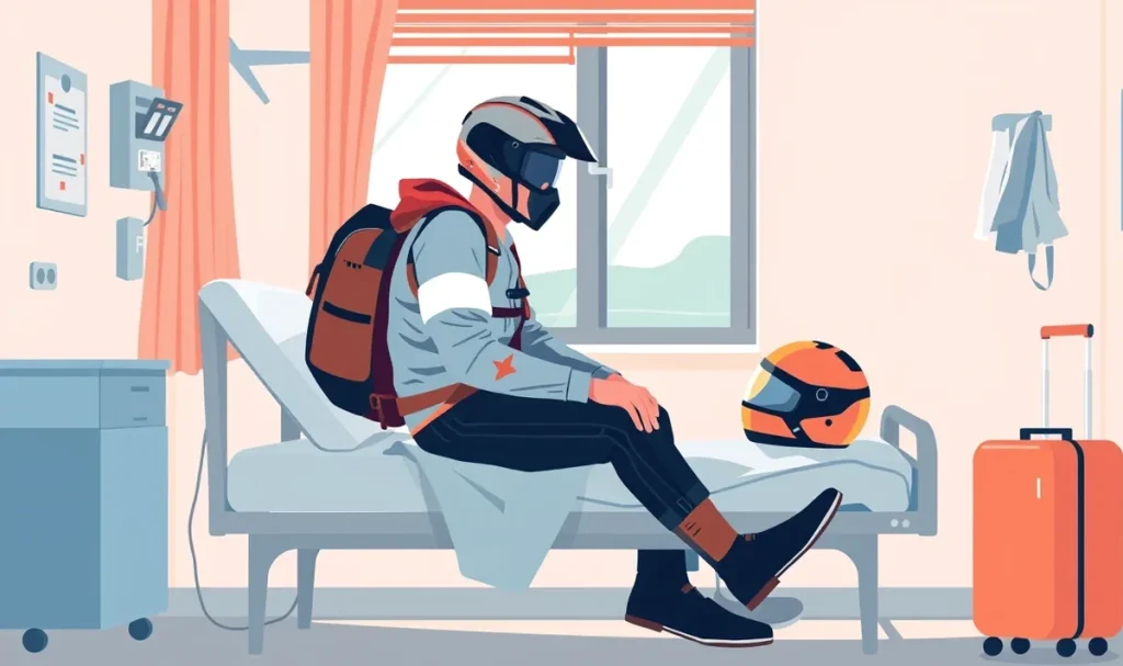 Motocyklista stojaci pri cestovnom motocykli na horskom priechode v zahraničí