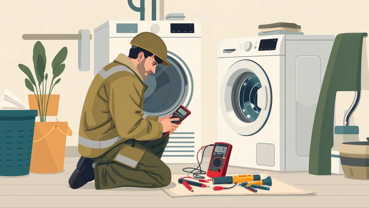 Servisný technik meria napätie v rozvodnej skrini a píše správu o škode