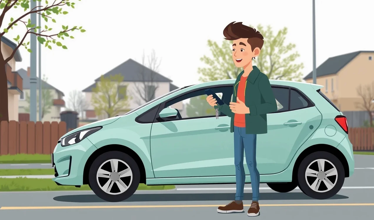 Mladý vodič podpisuje poistnú zmluvu na svoje prvé ojazdené auto