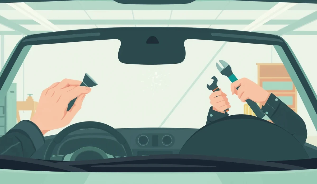 Technik v autoservise meria hĺbku poškodenia karosérie po dopravnej nehode