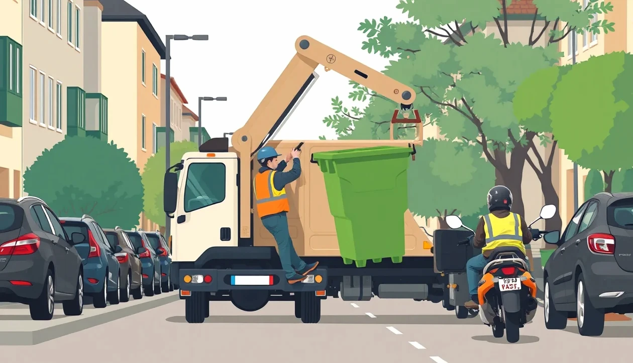 Komunálny traktor s pripojenou vlečkou pri údržbe obecnej zelene