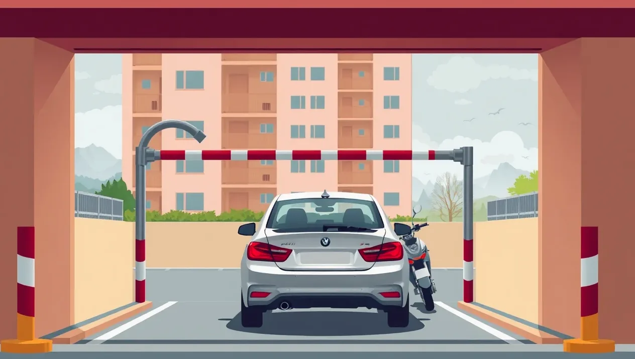 Automatická garážová brána a prejazd vozidla s parkovacími senzormi
