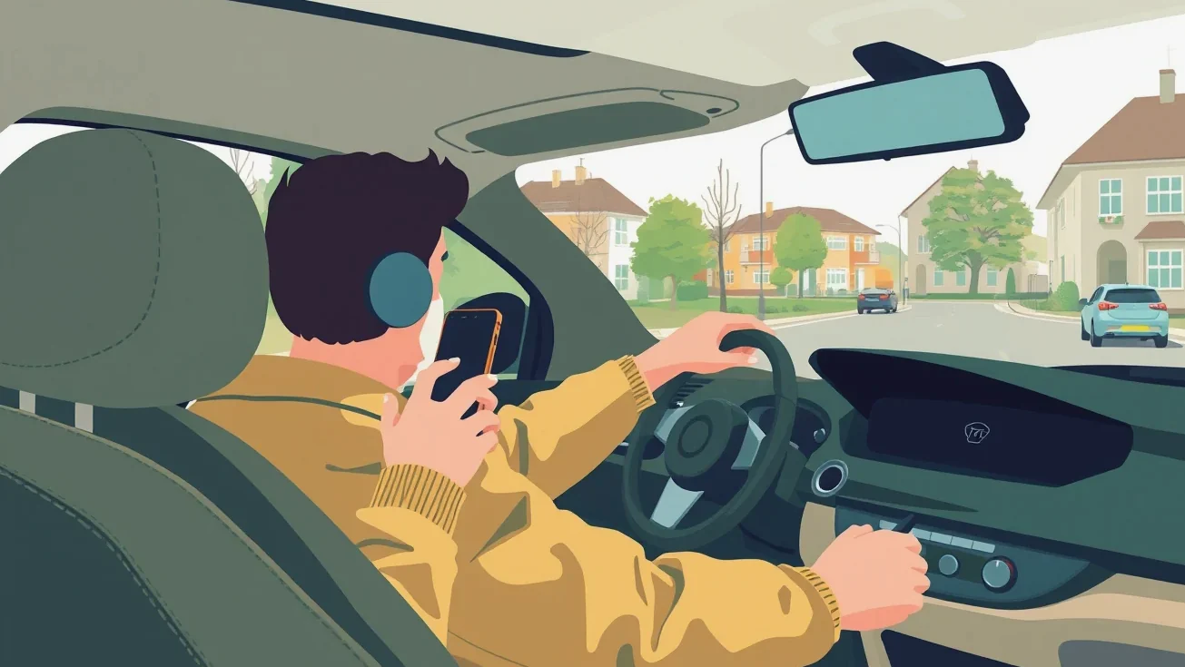 Vodič sledujúci premávku na diaľnici s rukami bezpečne položenými na volante
