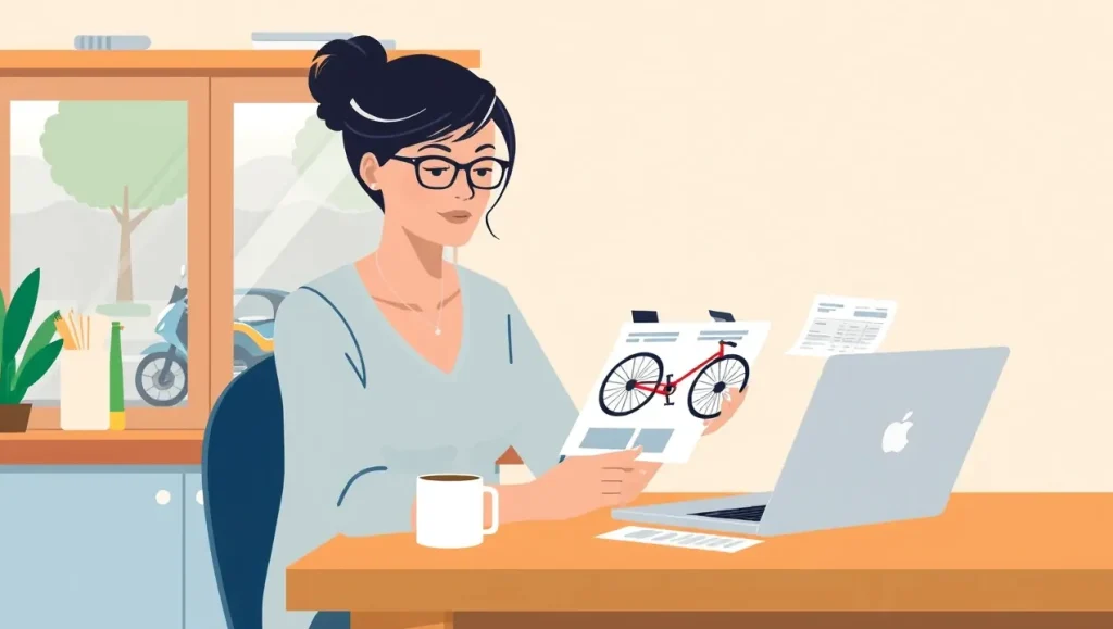 Cyklista kontrolujúci technický štítok na ráme elektrického bicykla