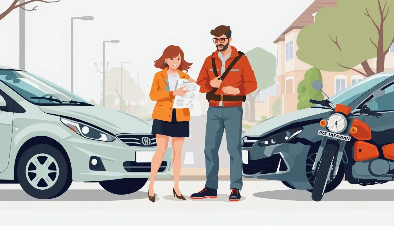 Vodič vypĺňa záznam o dopravnej nehode na kapote poškodeného automobilu