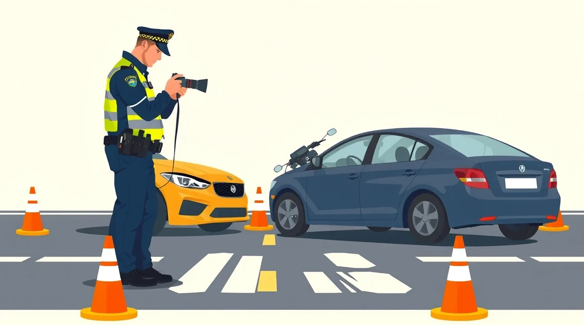 Dopravná polícia dokumentuje miesto havárie a meria brzdnú dráhu