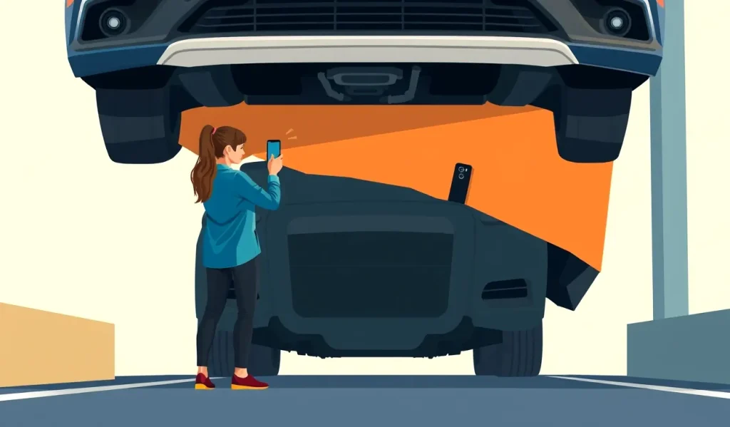 Mechanik v autoservise kontroluje zavesenie kolies a poškodený spodný kryt motora