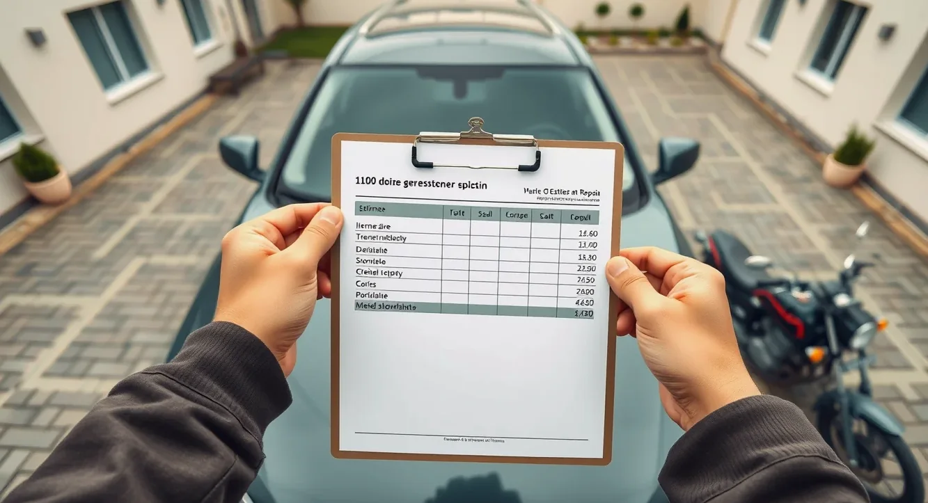 Automechanik kontroluje kalkuláciu a rozsah poškodenia vozidla v autoservise