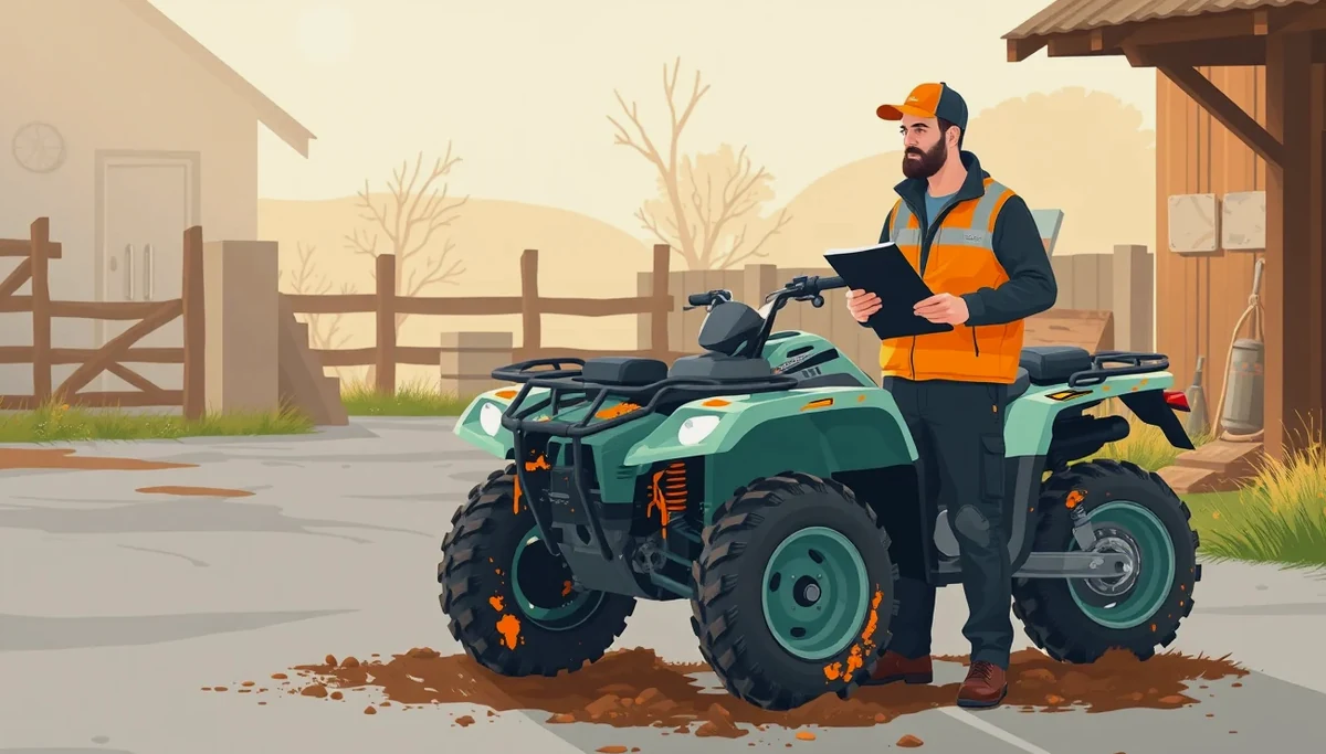 Úžitková pracovná štvorkolka zaparkovaná na lúke pri lese